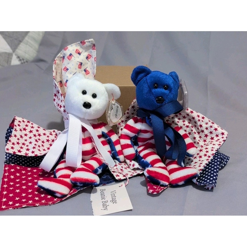 Ty Patriotic Beanie Babies USA Liberty With‎ Blankets 2 In Lot